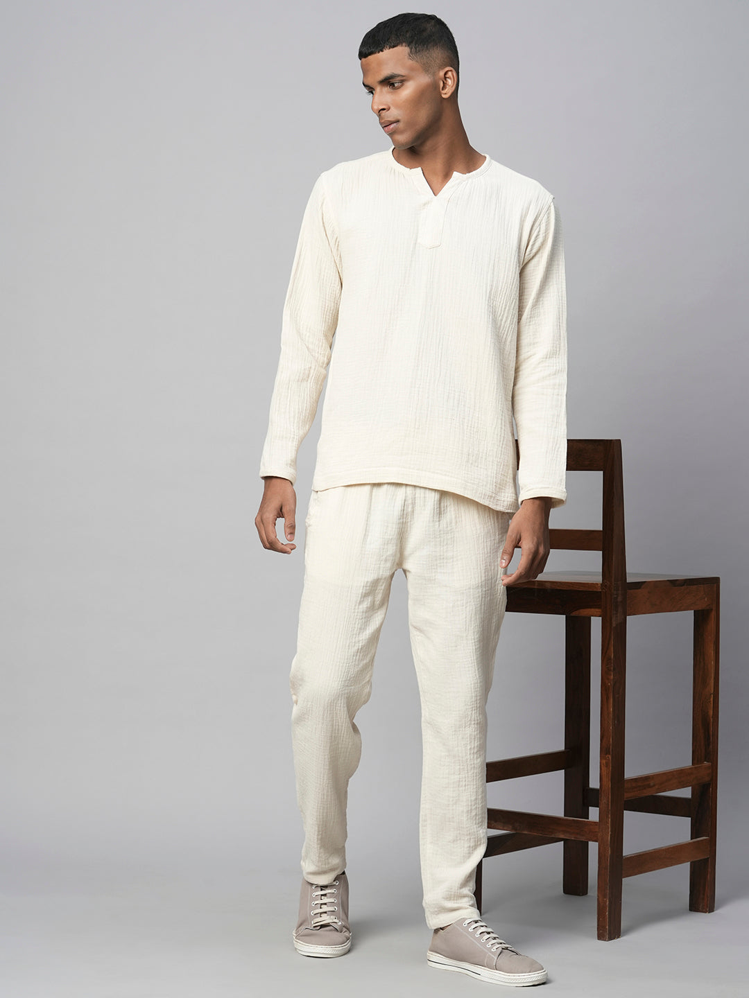 Men's Cotton Offwhite Regular Fit Kurta Shirt