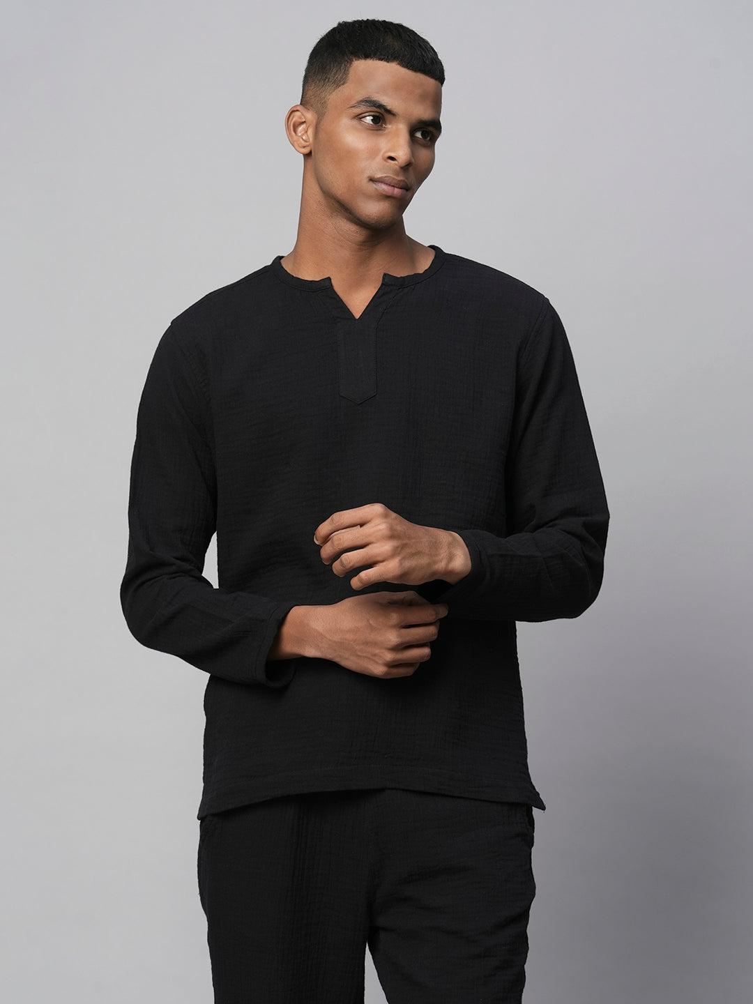 Men's Black Cotton Regular Fit Kurta Shirt