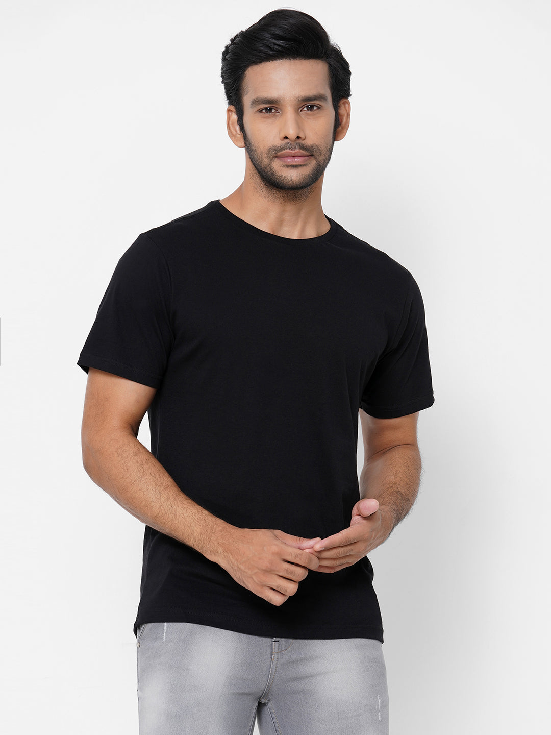 Men's Black Cotton Regular Fit Tshirt