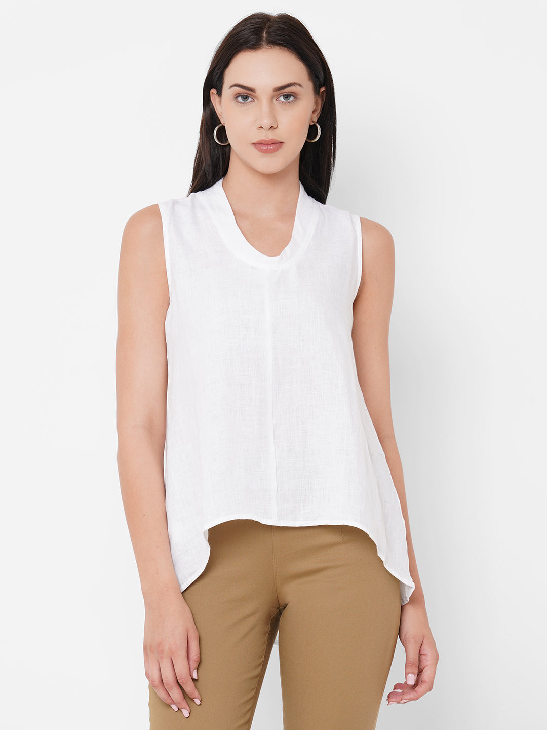 Women's White 100% Linen Regular Fit Blouse