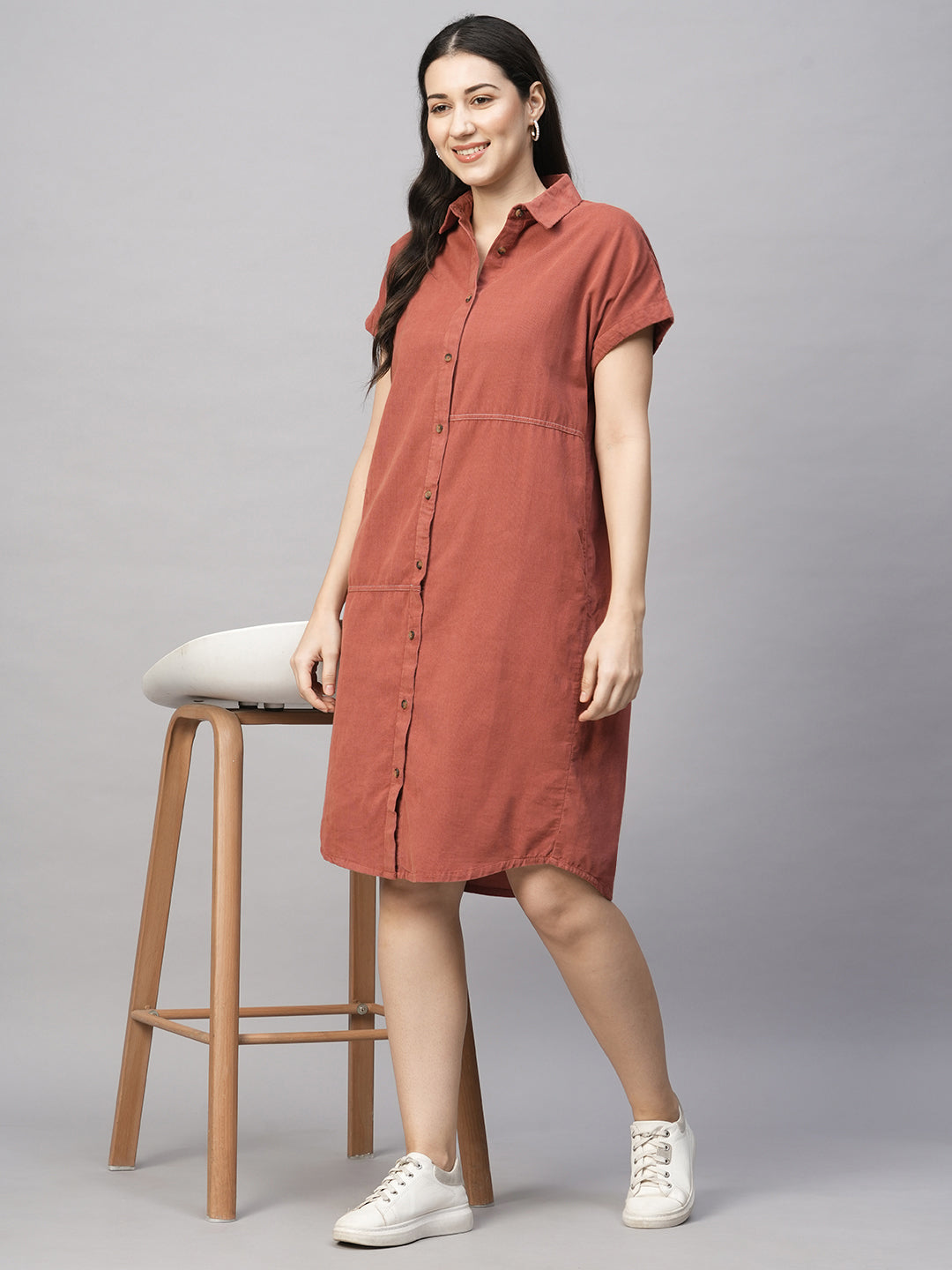 Women's Rust Cotton Regular Fit Dress