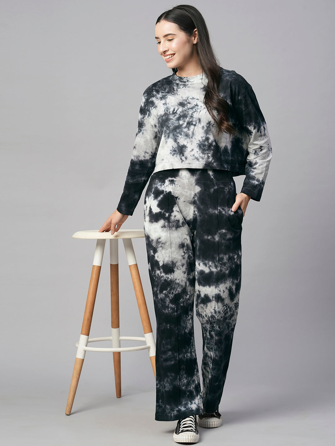 Women's Black Cotton Regular Fit Knit Pant