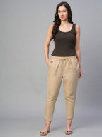 Women's Khaki 100% Linen Slim Fit Pant