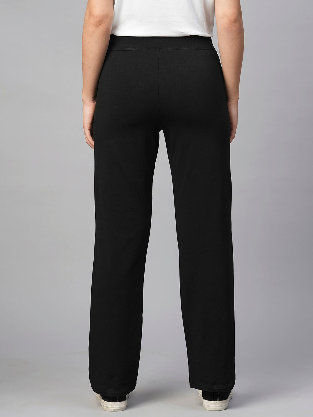 Women's Black Cotton Elastane Regular Fit Pant