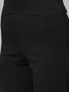 Women's Black Cotton Elastane Regular Fit Pant