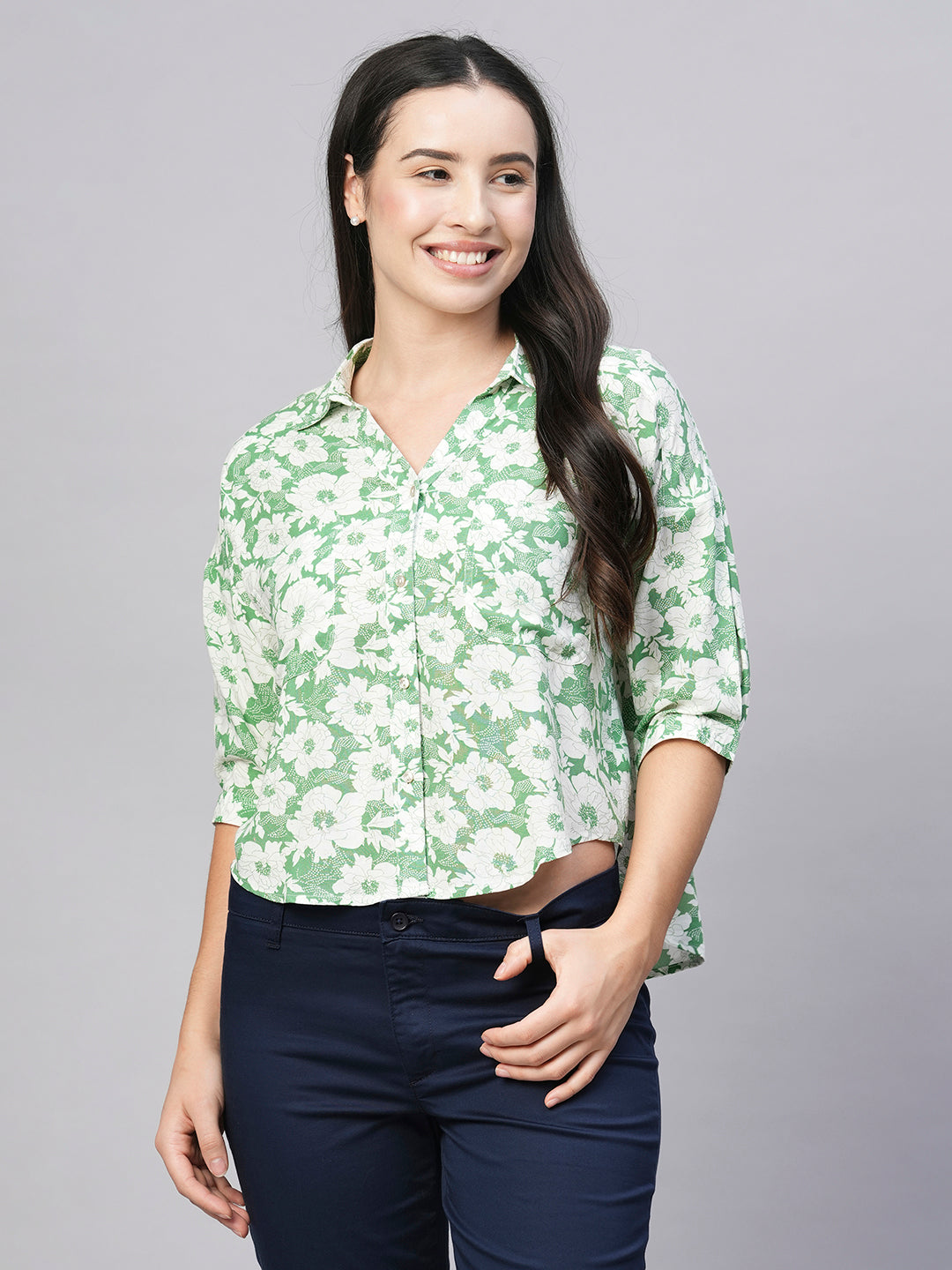Women's Green Viscose Loose Fit Blouse