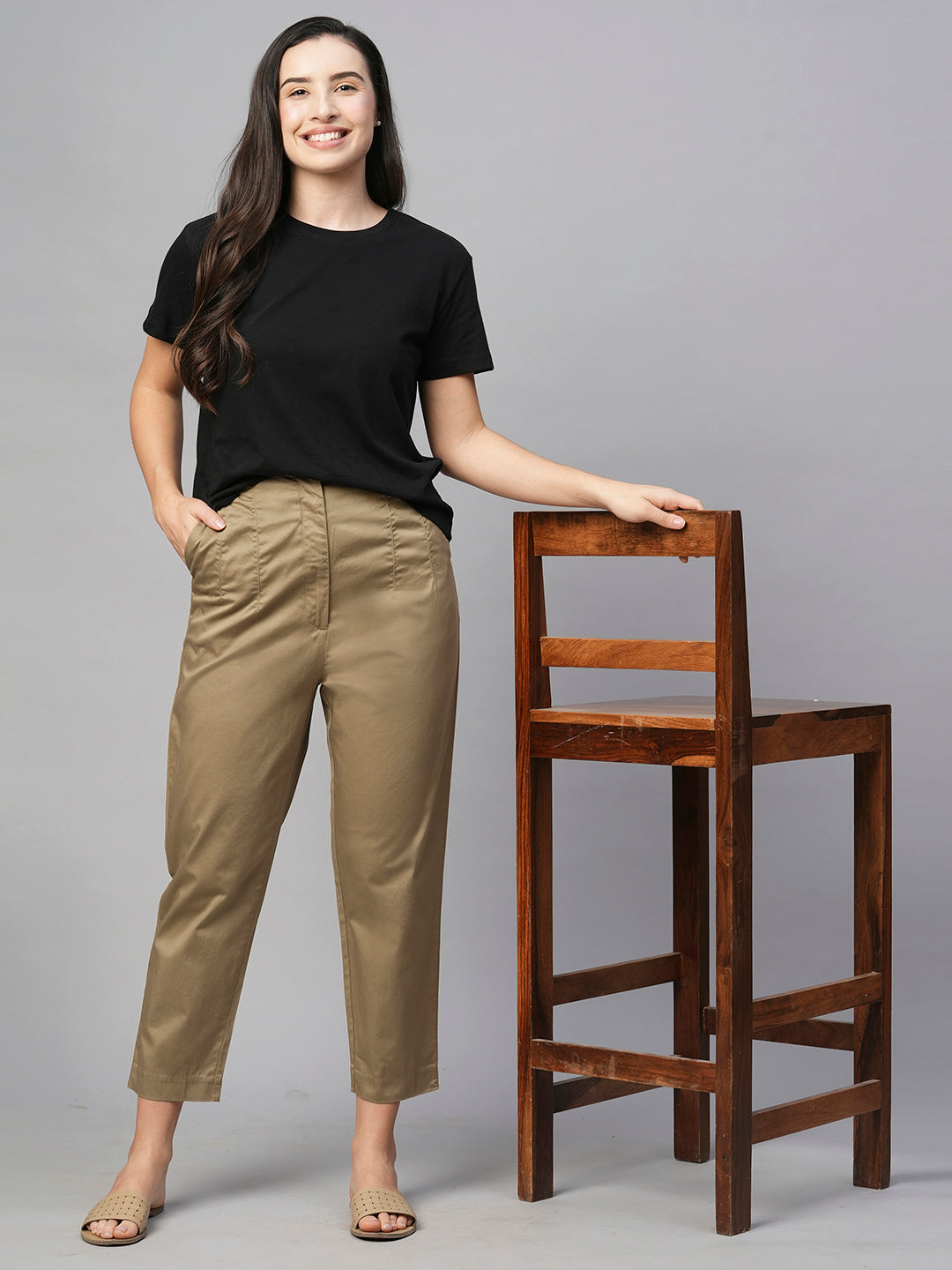 Black Khaki Dress Pants For Women Business High Waisted Stretch Ankle Work  Pants Solid Straight Leg Office Trousers With Pockets - Pants & Capris -  AliExpress