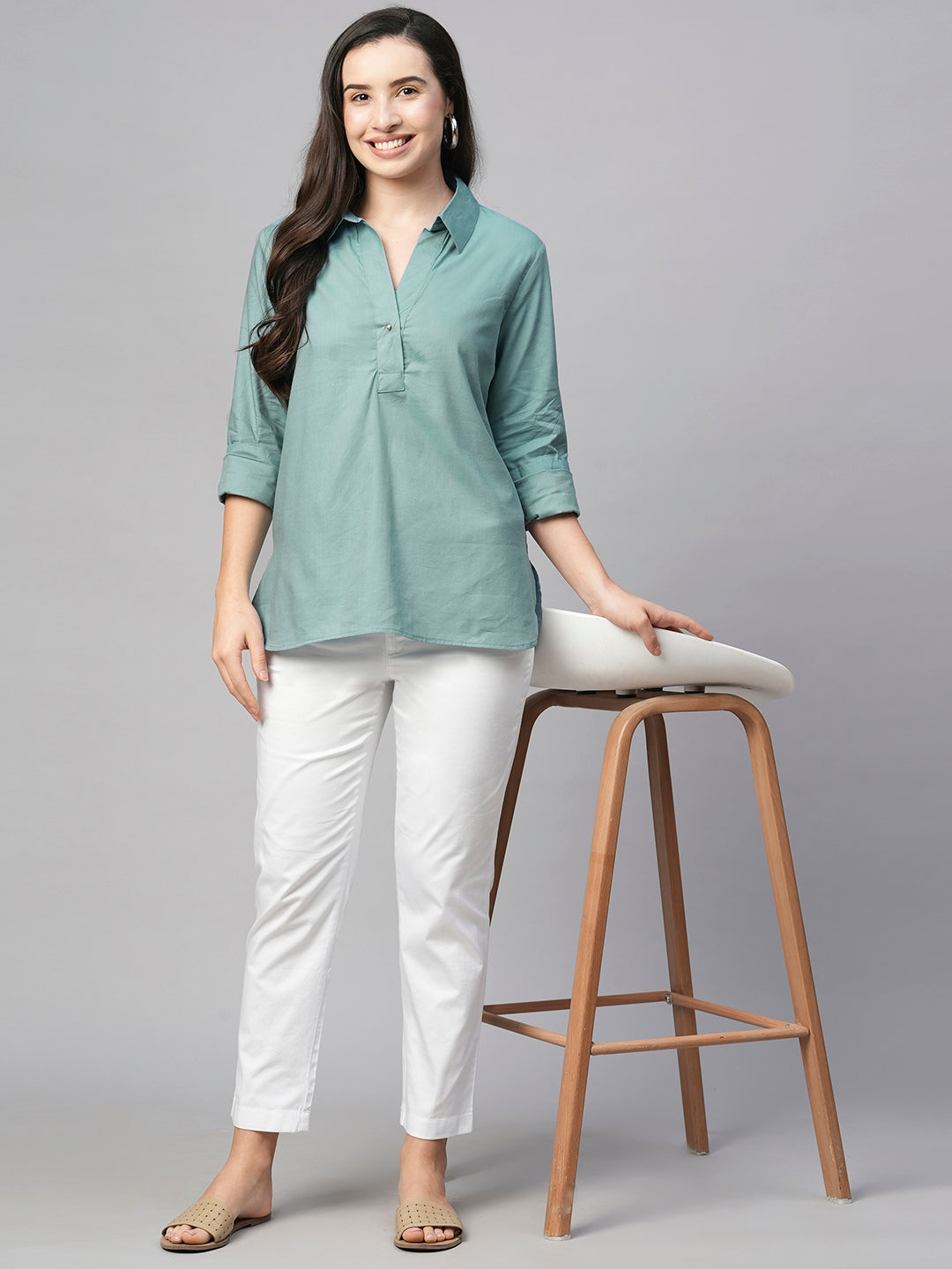 Women's Blue Cotton Modal Regular Fit Blouse