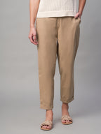 Women's Khaki Cotton Lycra Regular Fit Pant