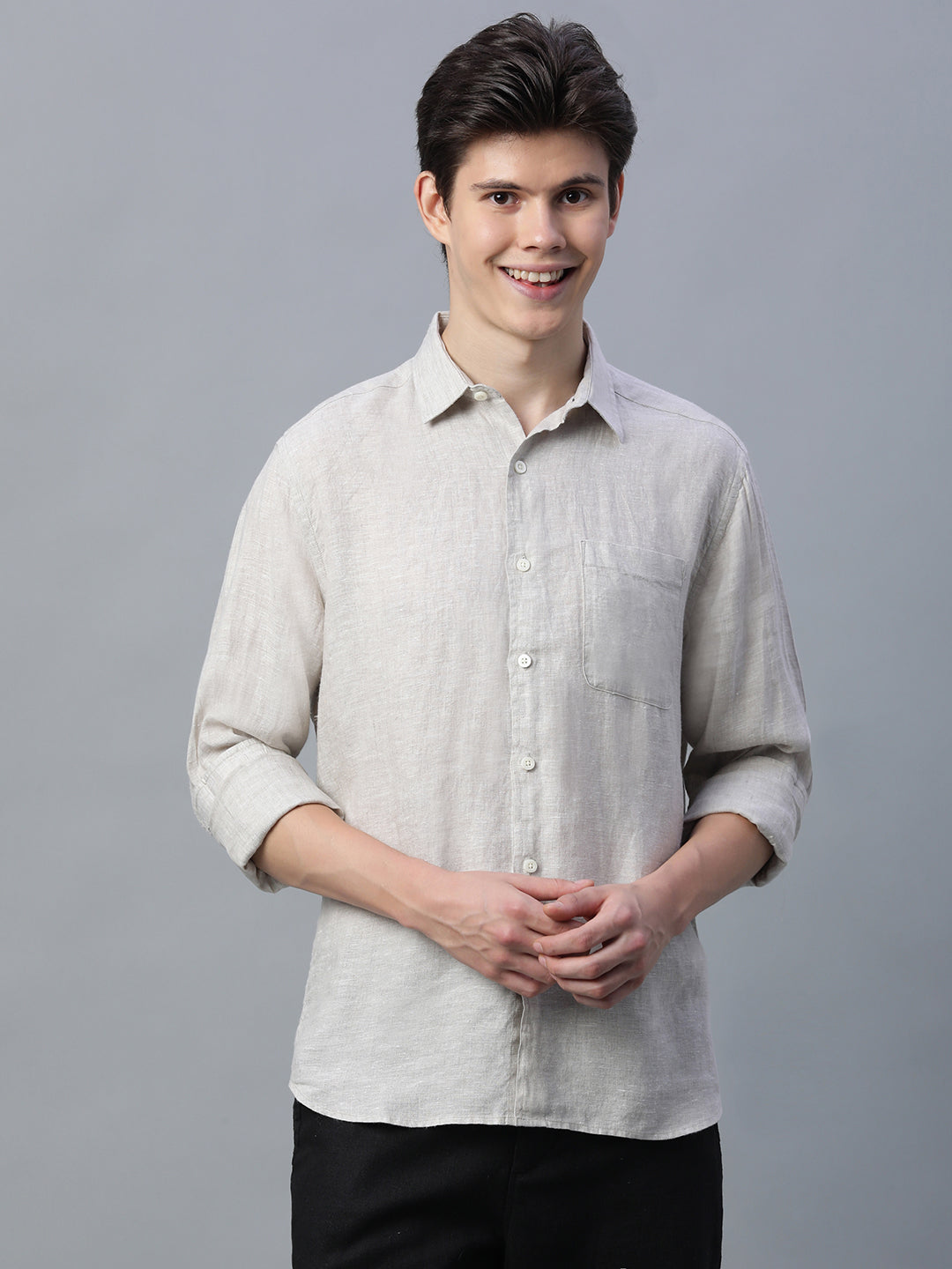 Men's Natural 100% Linen Regular Fit Shirt