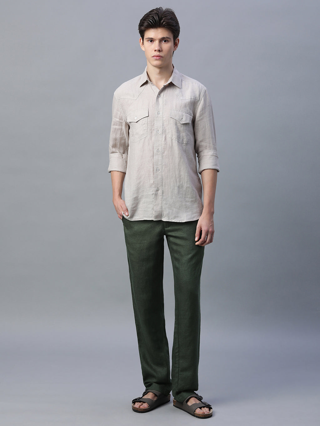 Men's Green Linen Excel Regular Fit Pant