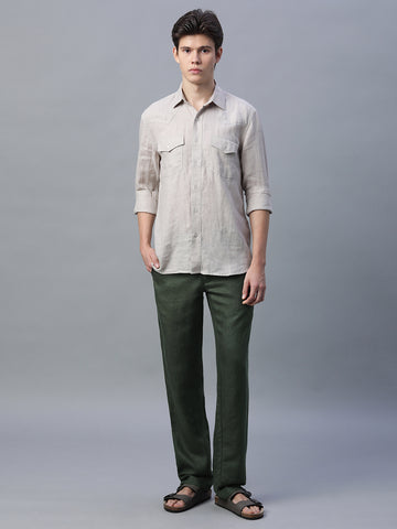 Men's Green Linen Excel Regular Fit Pant