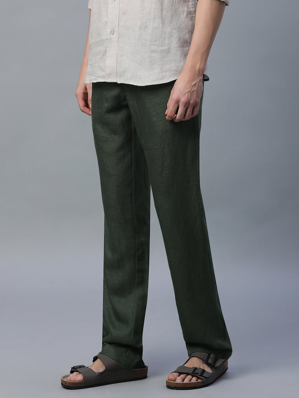 Men's Green Linen Excel Regular Fit Pant