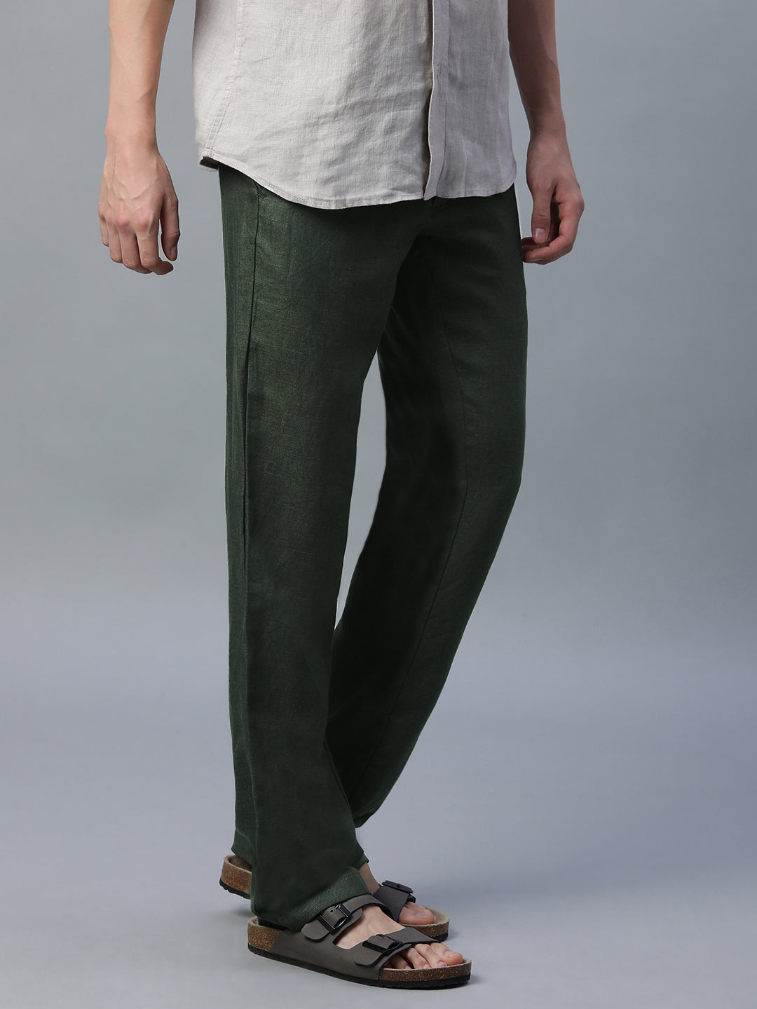 Men's Green Linen Excel Regular Fit Pant
