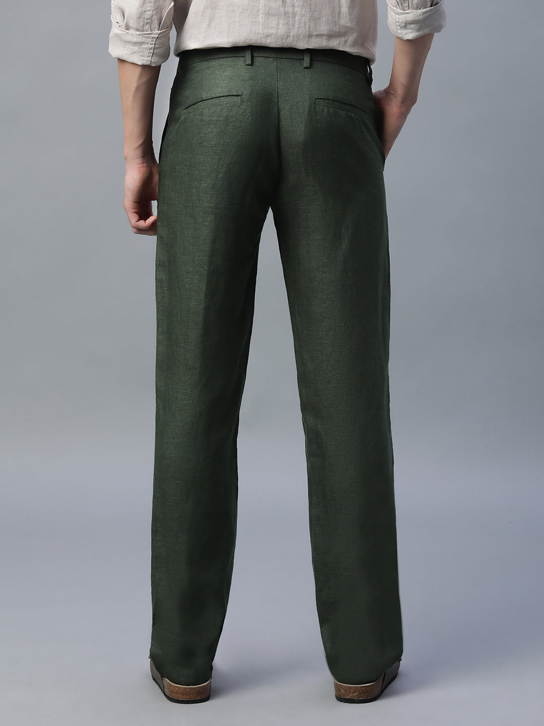 Men's Green Linen Excel Regular Fit Pant