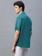 Men's Green 100% Linen Regular Fit Shirt