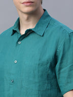 Men's Green 100% Linen Regular Fit Shirt