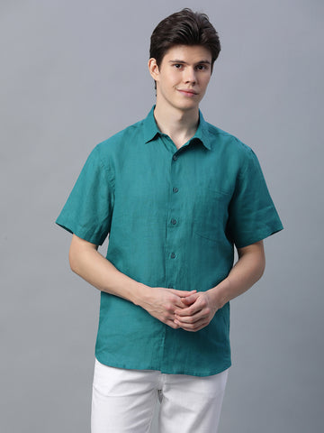 Men's Green 100% Linen Regular Fit Shirt