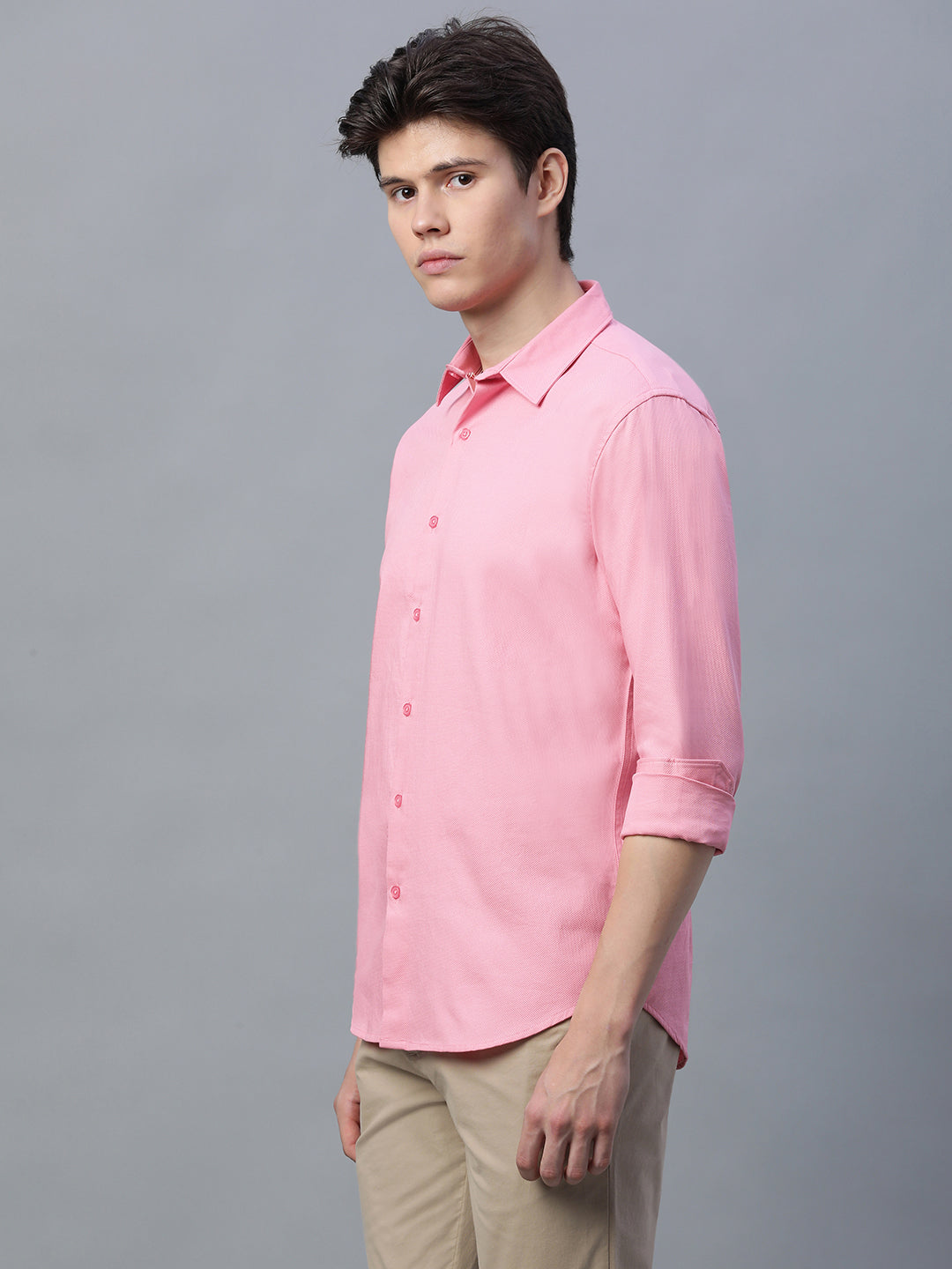 Men's Pink 100% Cotton Slim Fit Shirt