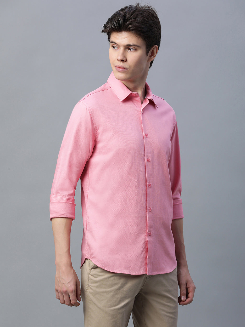 Men's Pink 100% Cotton Slim Fit Shirt