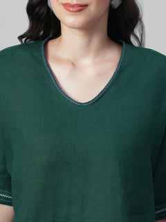 Women's Green 100% Linen Boxy Fit Blouse