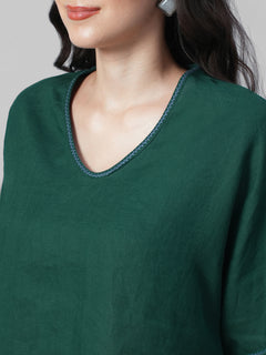 Women's Green 100% Linen Boxy Fit Blouse