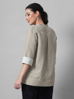 Women's Khaki Linen Cotton Regular Fit Blouse
