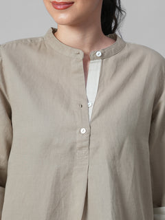 Women's Khaki Linen Cotton Regular Fit Blouse