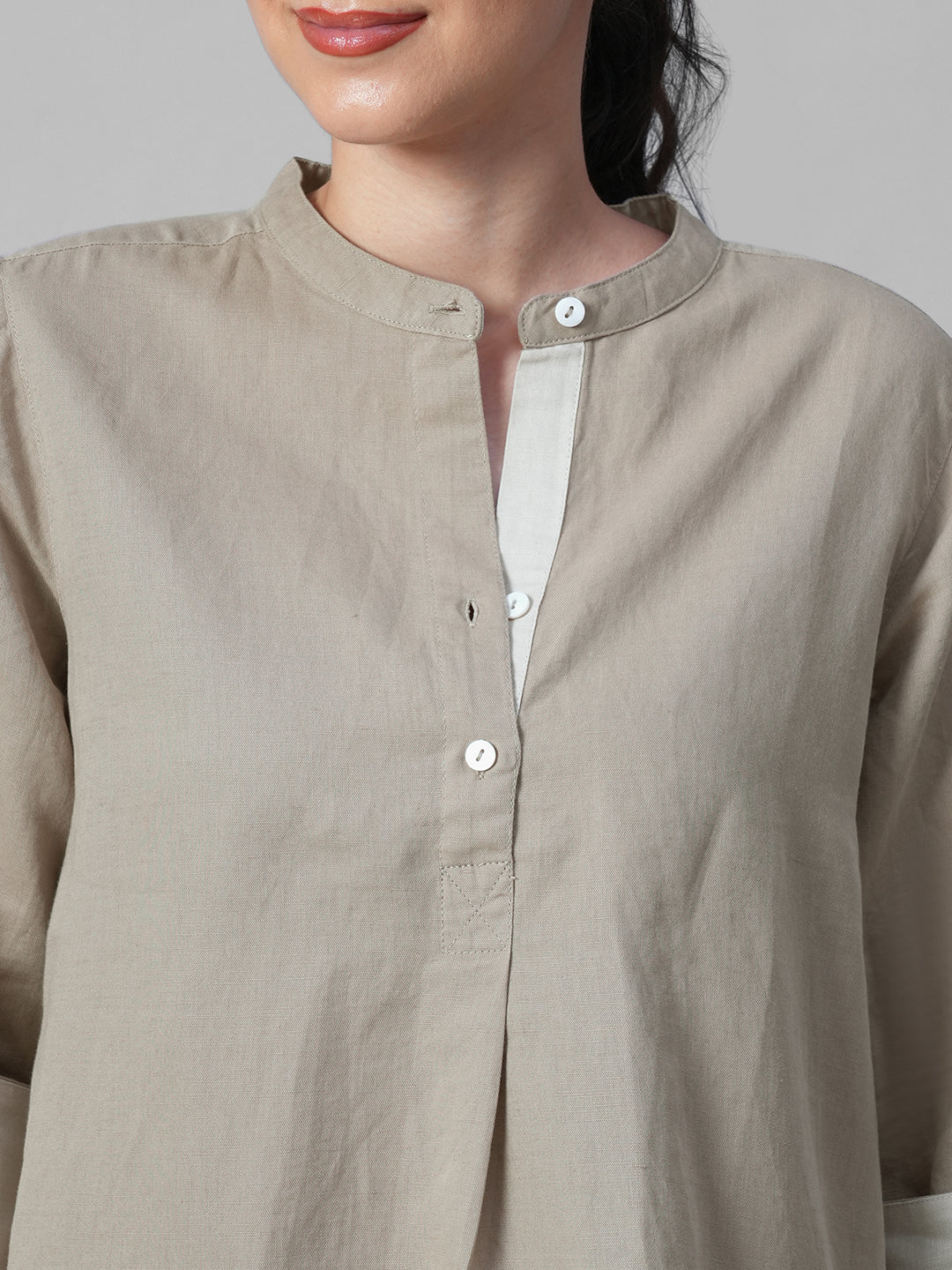 Women's Khaki Linen Cotton Regular Fit Blouse