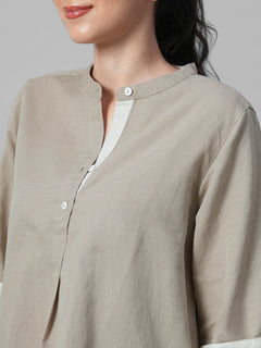 Women's Khaki Linen Cotton Regular Fit Blouse