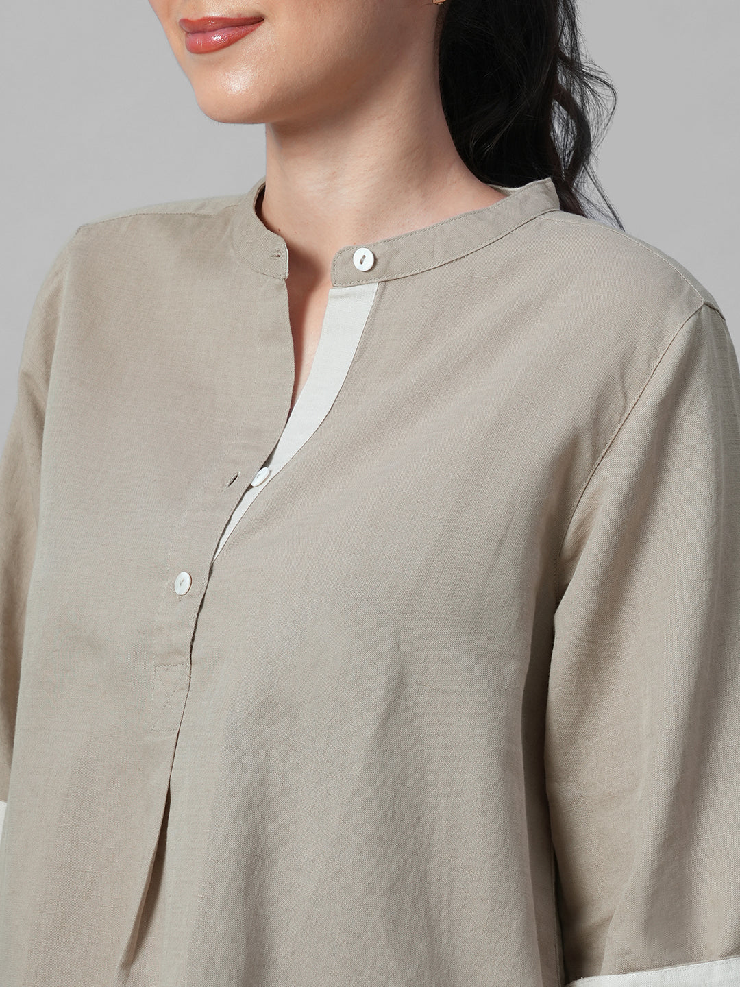Women's Khaki Linen Cotton Regular Fit Blouse