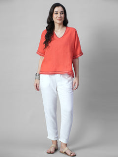 Women's Coral 100% Linen Boxy Fit Blouse