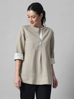 Women's Khaki Linen Cotton Regular Fit Blouse