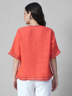 Women's Coral 100% Linen Boxy Fit Blouse