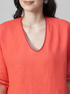 Women's Coral 100% Linen Boxy Fit Blouse