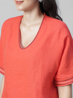 Women's Coral 100% Linen Boxy Fit Blouse