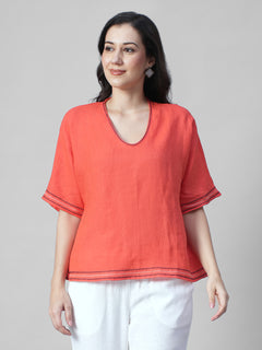 Women's Coral 100% Linen Boxy Fit Blouse