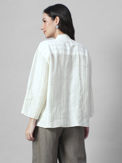 Women's Offwhite 100% Linen Boxy Fit Blouse
