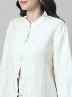 Women's Offwhite 100% Linen Boxy Fit Blouse