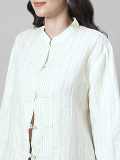 Women's Offwhite 100% Linen Boxy Fit Blouse