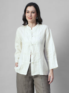 Women's Offwhite 100% Linen Boxy Fit Blouse
