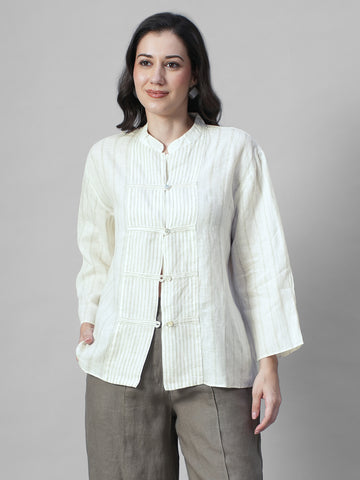 Women's Offwhite 100% Linen Boxy Fit Blouse