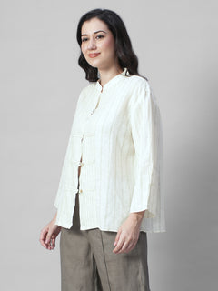 Women's Offwhite 100% Linen Boxy Fit Blouse