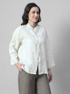 Women's Offwhite 100% Linen Boxy Fit Blouse