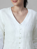 Women's White 100% Linen Regular Fit Blouse