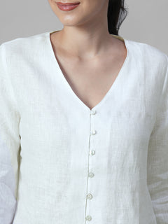 Women's White 100% Linen Regular Fit Blouse
