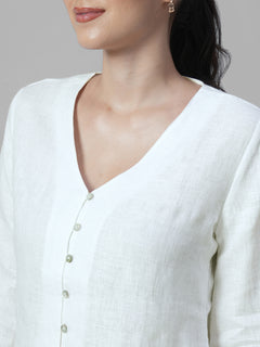 Women's White 100% Linen Regular Fit Blouse