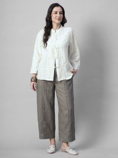 Women's Offwhite 100% Linen Boxy Fit Blouse