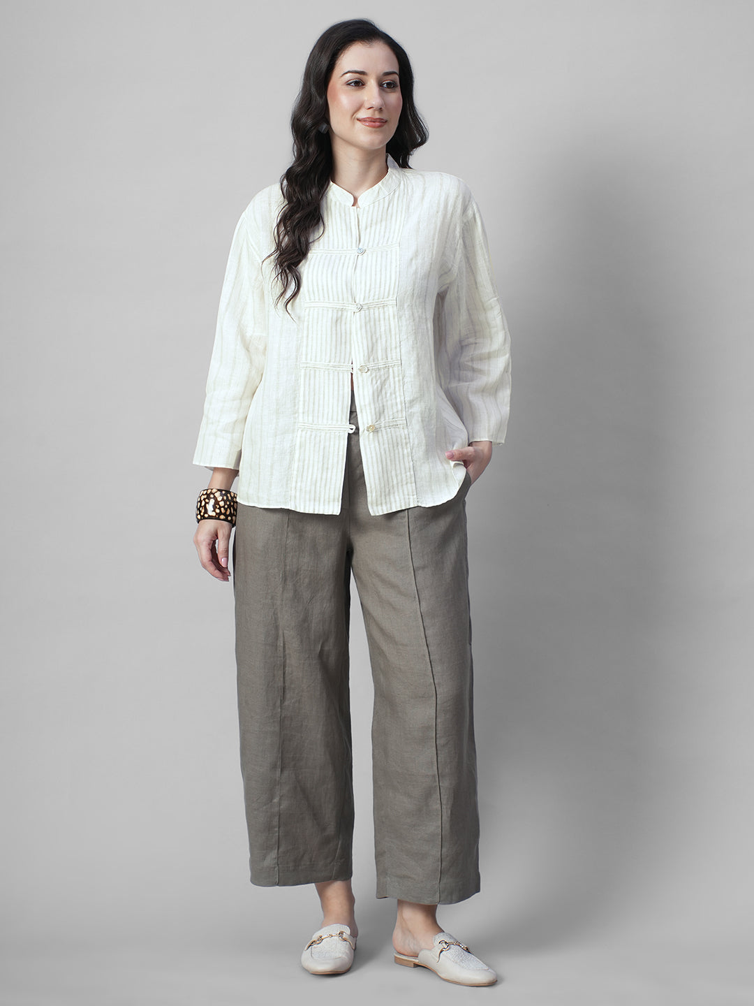 Women's Offwhite 100% Linen Boxy Fit Blouse