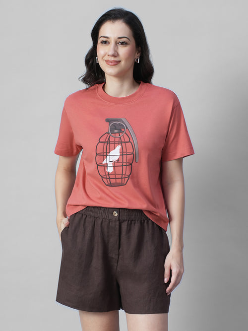 Women's Red 100% Organic Cotton Regular Fit Tshirt